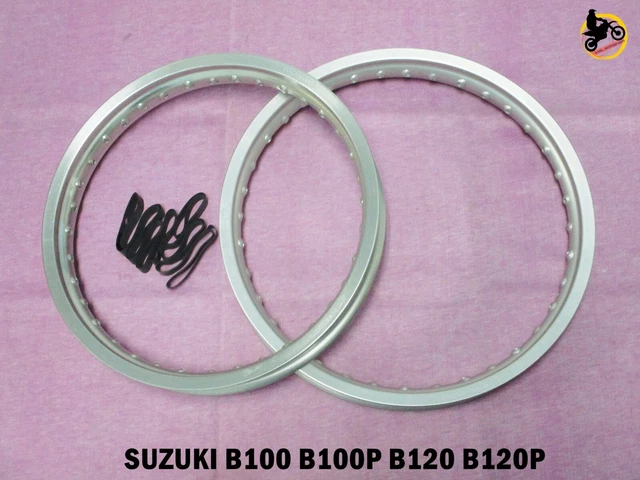 SUZUKI B100 B100P  B120 B120P  F+ R  ALUMINIUM SILVER WHEEL RIM SET  *nan4400*