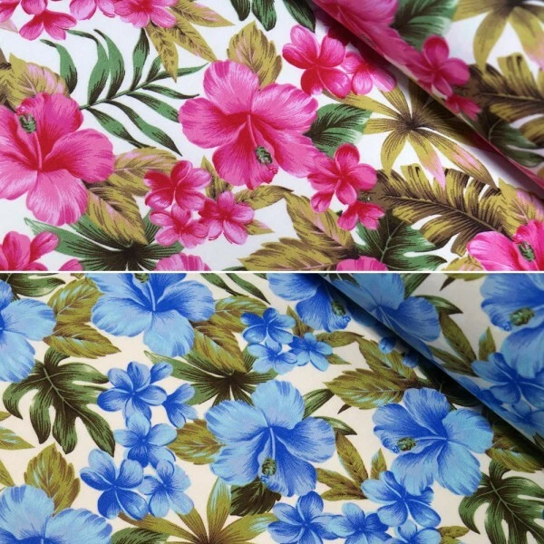 100% Cotton Poplin Fabric Rose & Hubble Tropical Island Hibiscus Floral Flower