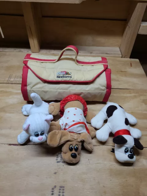 Set of 3 Vintage Pound Puppies with Newborn Carrier Tonka 1986 1 Kitten & 2 Dogs