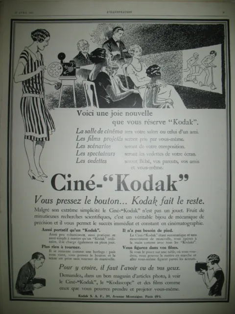 Publicite De Presse Kodak Cine-Kodak Projecteur Cinematographique French Ad 1927