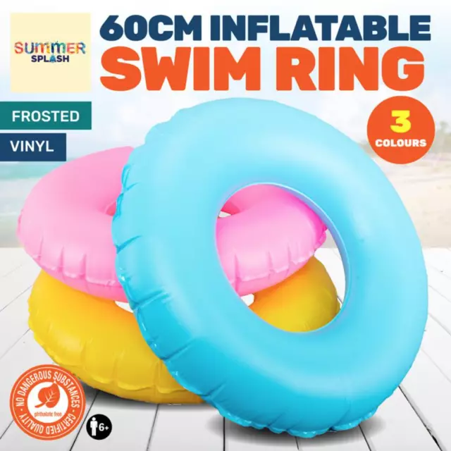 60cm Kids Swimming Ring Pool Tyre Donut Float Swim Inflatable Pink Green Yellow