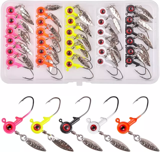 30PCS UNDERSPIN FISHING Jig Heads with Willow Blade Eyes Bass