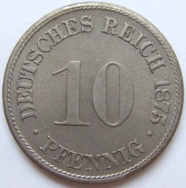 Moneta Reich Tedesco Impero Tedesco 10 Pfennig 1875 H IN Uncirculated Raro