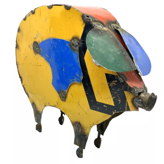 Vintage Painted Tin PIG Figurine Folk Art Farmhouse Decor Aluminum