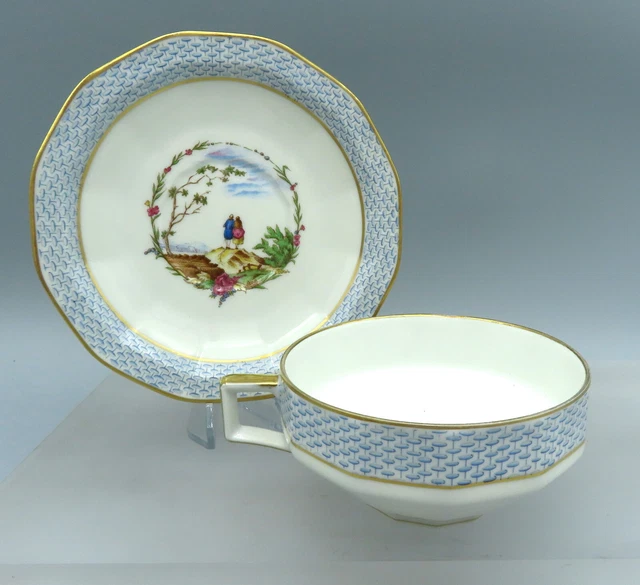 Bernardaud Limoges Porzellan Frühstückstasse und Untertasse Art Deco Korb gewebt SELTEN