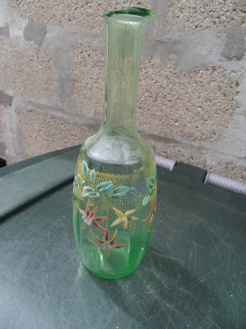 Ancienne carafe verre émaillée style ouraline  vintage pitcher jug art nouveau