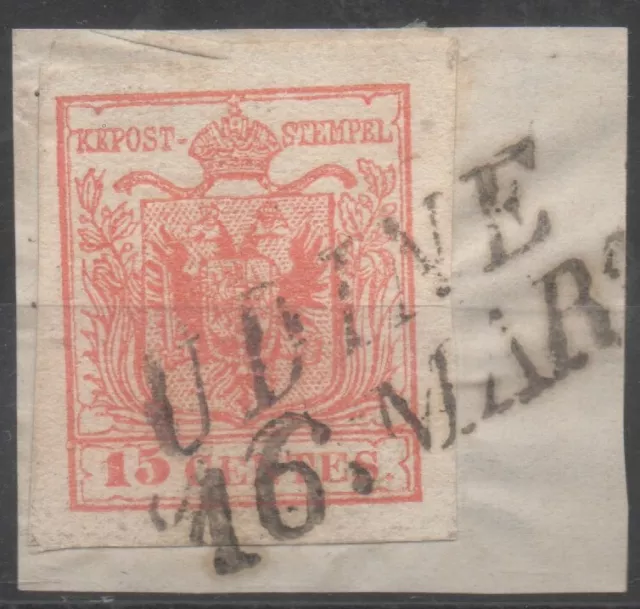 LOMBARDEI-VENETIEN 1850 - 15 centesimi on fragment used in Udine