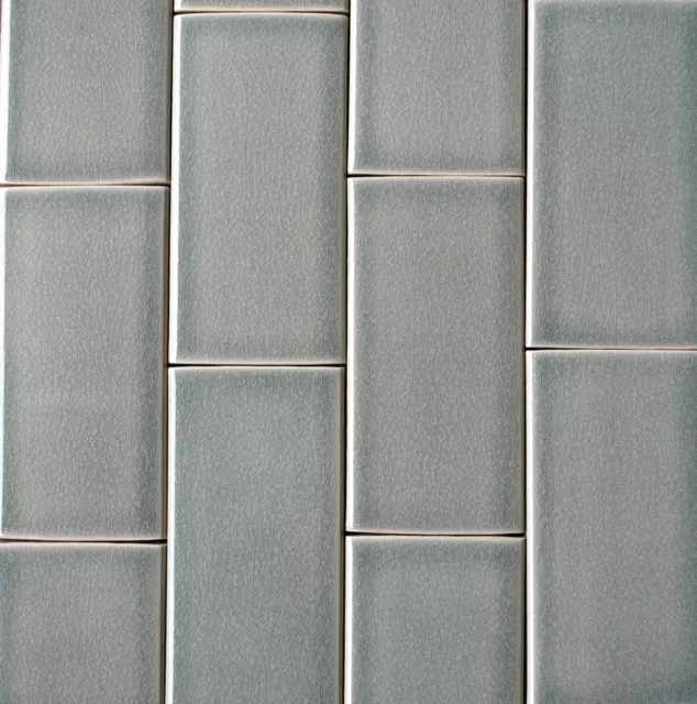 3x6 Mist Green Handmade Glossy Crackled Ceramic Wall Shower Backsplash Tile