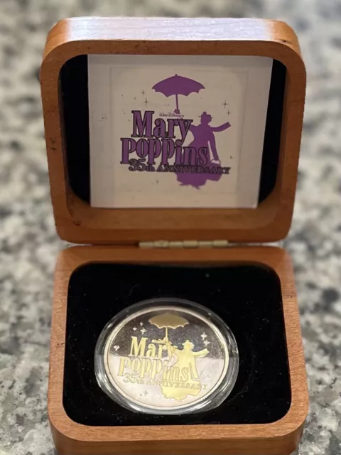 Rare 1999 Disney 1 oz Silver & Gold Mary Poppins 35th Anniversary Medallion Box