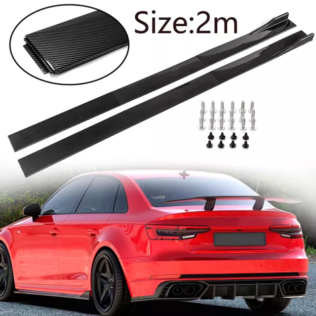 78.7' Carbon Look For Honda Civic Side Skirt Extension Rocker Panel Lip Splitter