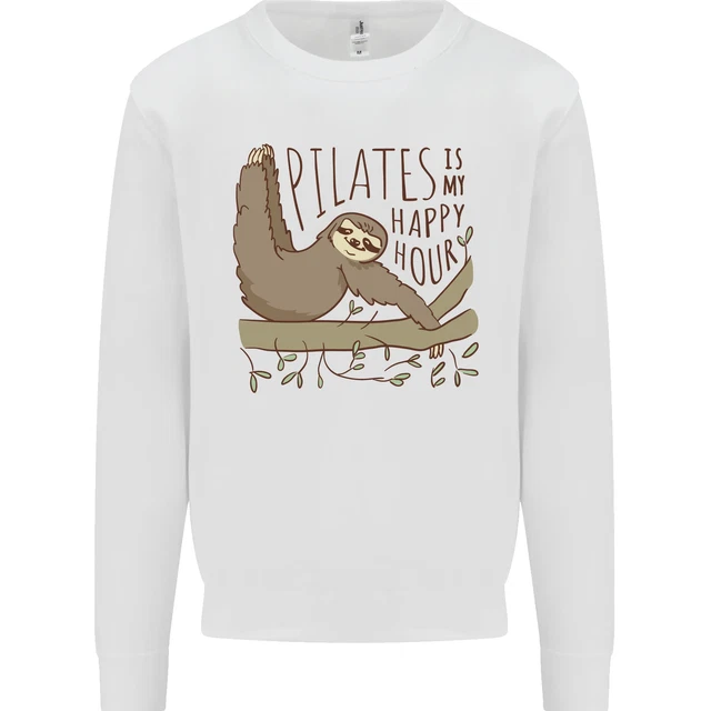Pilates My Happy Hour Funny Yoga Sloth Kids Sweatshirt Jumper