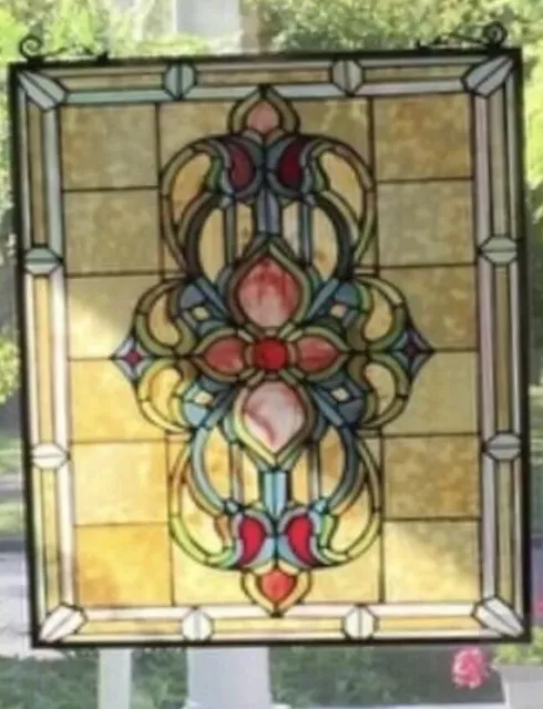 25.5” Tiffany-Style Victorian Floral Stained Glass Hang Window Panel Suncatcher