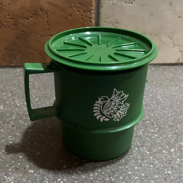 Tupperware Holiday Green Dove Coffee Tea Hot Chocolate Mug with Lid #1312-8