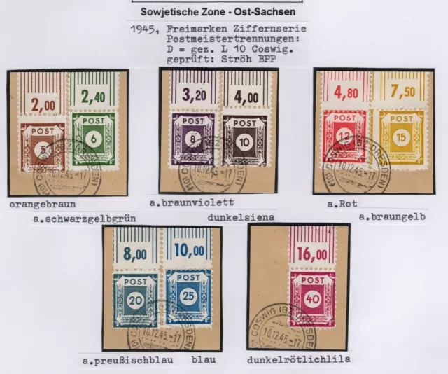 SBZ; OST_SACHSEN: POSTMEISTER, MiNr. 42 D I - 50 D I, GESTEMPELT, gp. STRÖH BPP