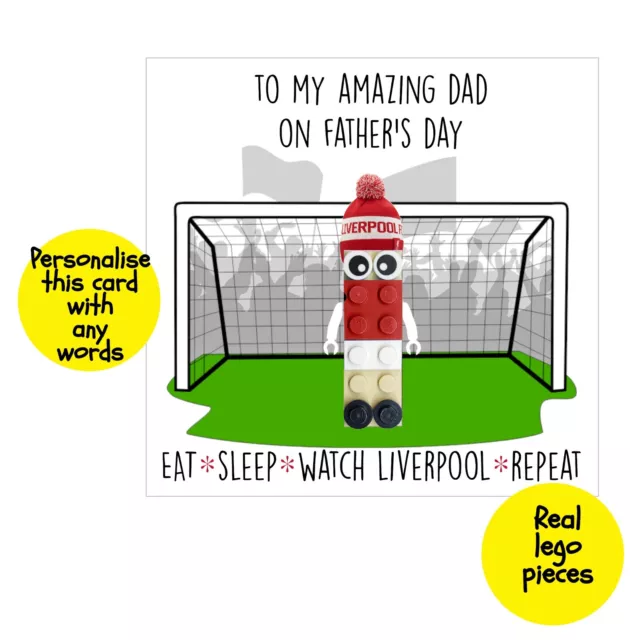 Personalised made LEGO person Father's Day LIVERPOOL FOOTBALL CLUB Brick Card