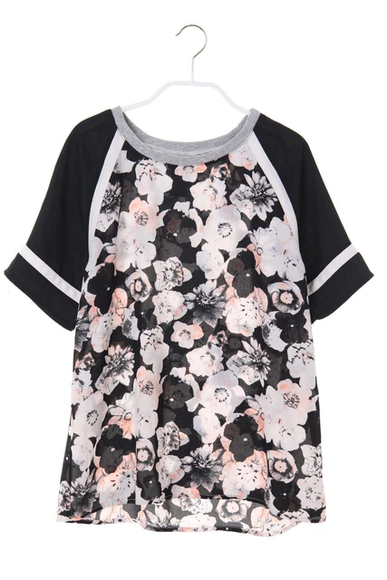 Camicia here+there C&A a maniche corte fiori 158 nero bianco