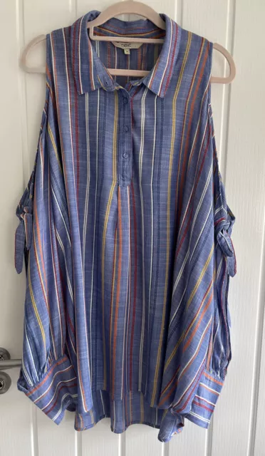 NEXT Ladies Lightweight Cold Shoulder Long Sleeve Blue Striped Shirt Size 20