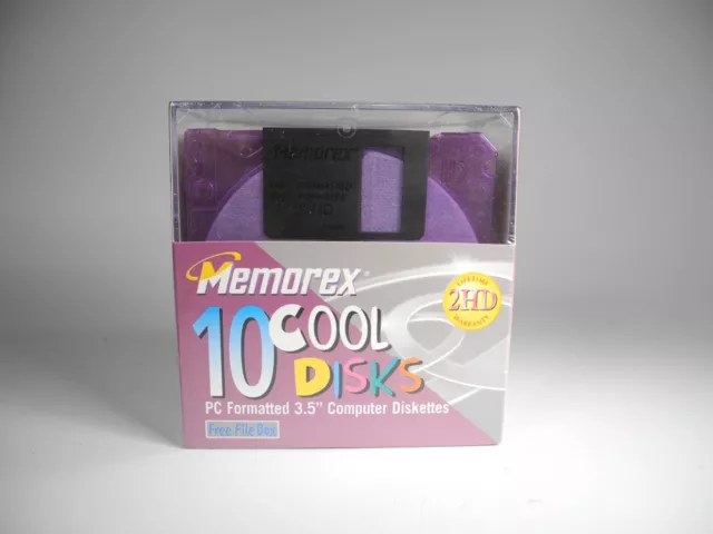 Sealed 10 Pack Memorex Cool Disks 3.5" Computer Diskettes Translucent Coloured