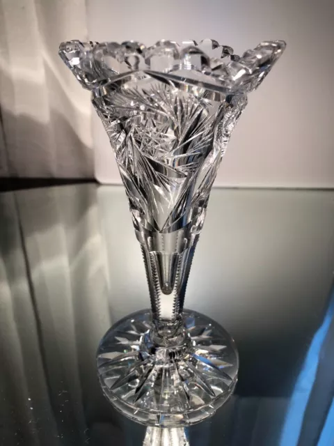 Antique American Brilliant Cut Pinwheel Glass 6 inch Trumpet vase