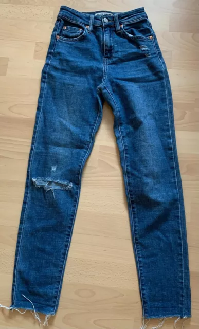 Jeans Damen Mädchen Stretch Knie gerissen Skinny Gr. 32 XS blau NEU