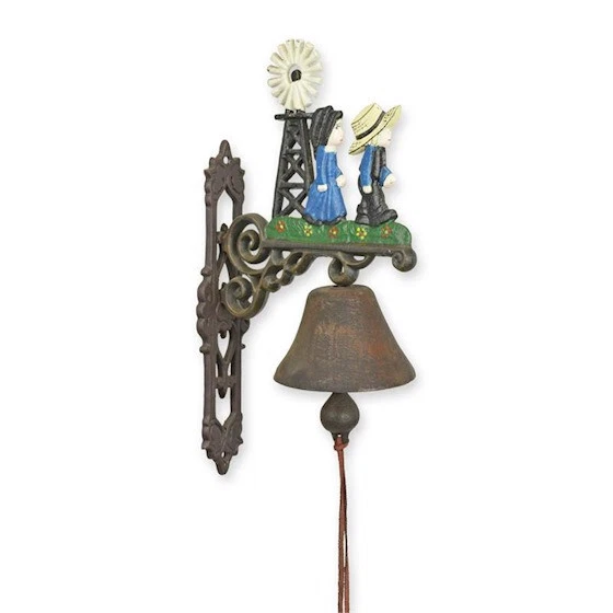 Cloche murale en fonte Panneau de bienvenue Fleur verte décorative Secouant Sonn