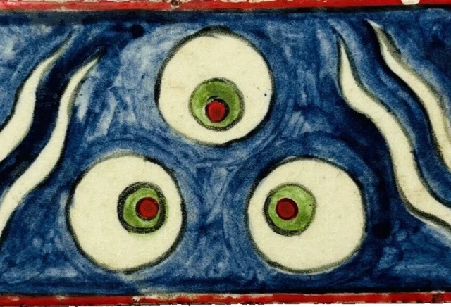 Handsome  Antique Glazed Iznik Border Tile w/Cintamani & Tiger Stripe Motif