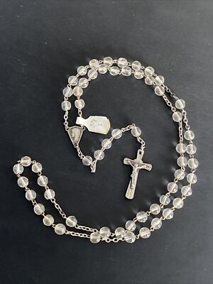 Vieux Chapelet XIXème – Métal Argenté Et Boules – Croix Reliquaire Ancienne