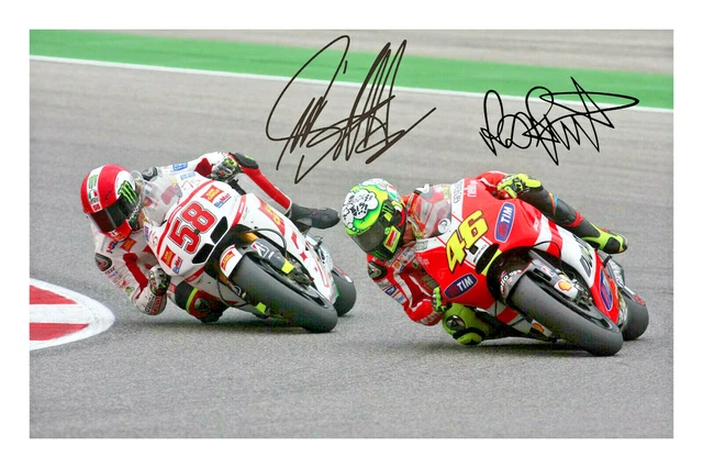 VALENTINO ROSSI Marco Simoncelli firmato A4 stampa fotografica