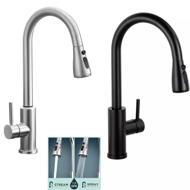 Kitchen Sink Taps 360° Faucet Single Lever Pull Out 2 Modes Spray Mixer Taps 3