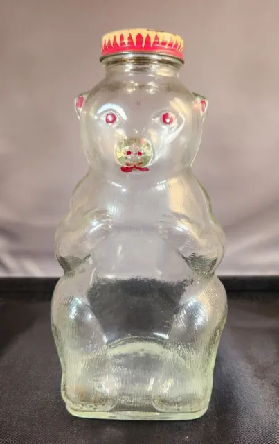 Snow Crest Bear Bank, Vintage Glass Jar W/Metal Lid, No Chips/Cracks Salem, Mass