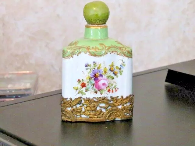 French Sevres Porcelain Perfume Bottle - "P" = 1768 - Triangular bottle -