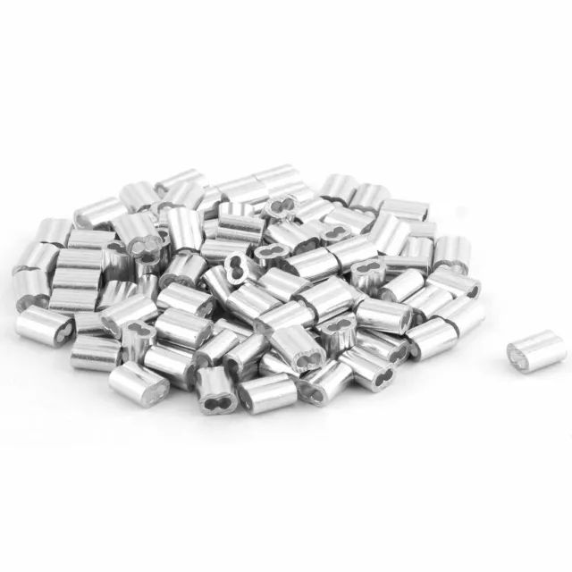 100x Ghiere Alluminio Raccordi Manicotti Morsetti Per Cavi Acciaio 2mm 9,5x5mm