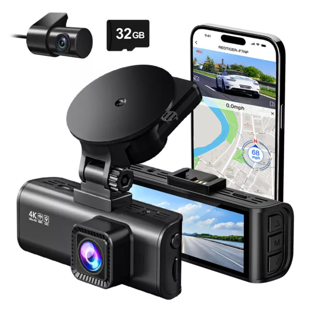 REDTIGER 4K dashcam anteriore posteriore autocamera con GPS WIFI sensore G registrazione loop