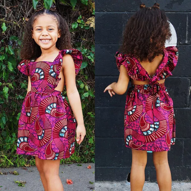 Dress 4t Toddler Girls African Traditional Style Fly Sleeve Backless Dress Kids