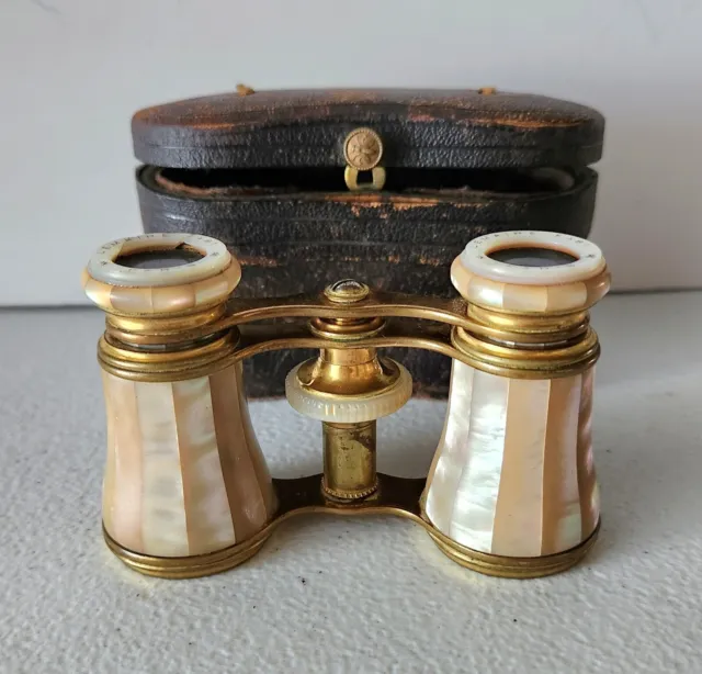 Antique Mother Of Pearl Brass Opera Glasses Lemaire Fabt Paris With Original...