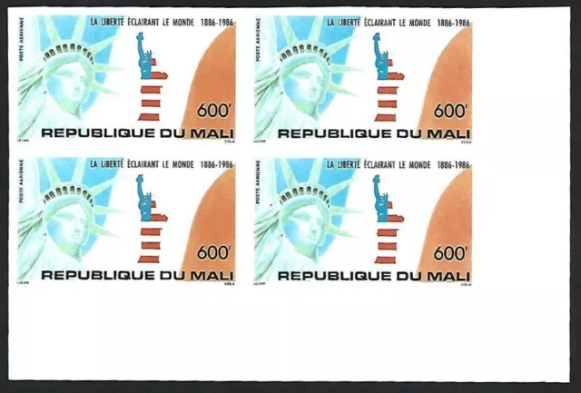 Mali #C520 1986 Statue of Liberty 600F IMPERF MNH block of 4