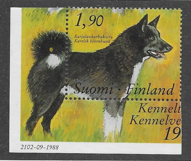 RARE Art Body Study Portrait Postage Stamp KARELIAN BEAR DOG 1988 Finland MNH