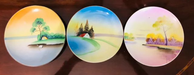 MEITO CHINA 6" HAND PAINTED PLATES MADE IN JAPAN Set of 3