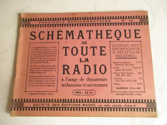 Revue SCHEMATHEQUE de Toute la Radio N° 14  2ème édition 1946 TSF