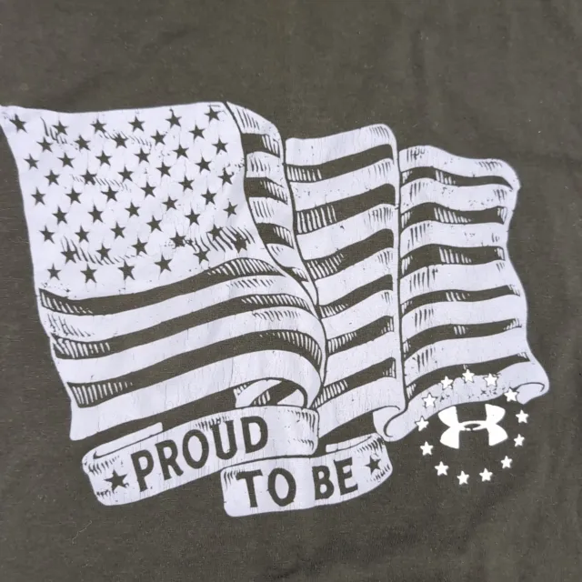 UNDER ARMOUR Mens XL HEATGEAR Proud to Be AMERICAN USA AMERICA FLAG SHIRT Green