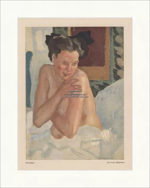 Erwachen Jugendstil Leo Putz Akt Frau Bett schüchtern Georg Hirth Jugend 1929