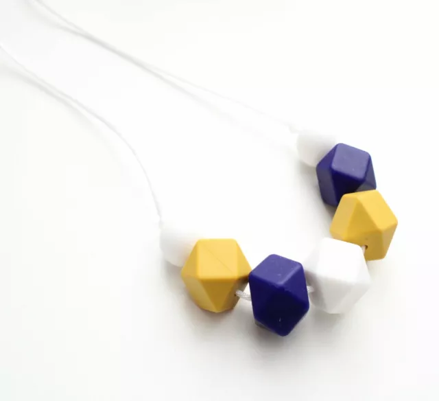 Teething necklace Navy, Mustard and White