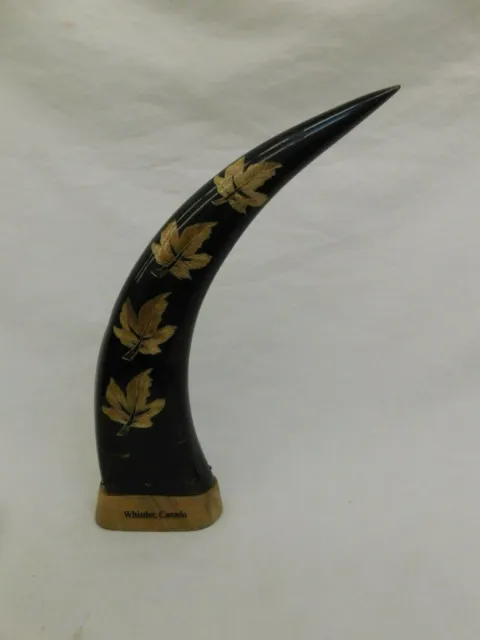 Carved Water Buffalo Horn Statue Maple Leaf Canada Whistler