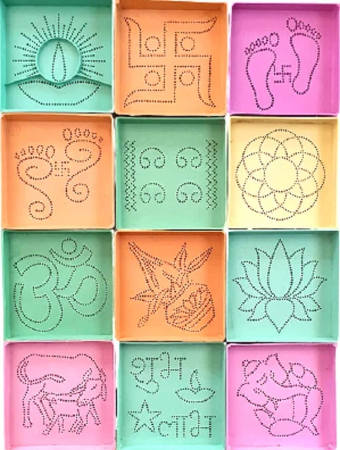 Indien Traditionnel Plastique Unique & Beau Rangoli Pochoirs Assorti 12 Pièces