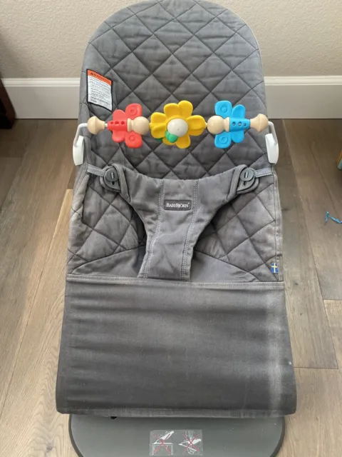 USED BabyBjorn Bouncer Bliss Bundle With Toy - Portable Lightweight Gray