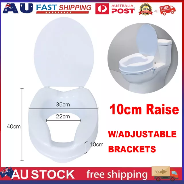 NEW Home Raised Toilet Seat Raiser With Lid 10CM Height, Secure, Easy Clean AU