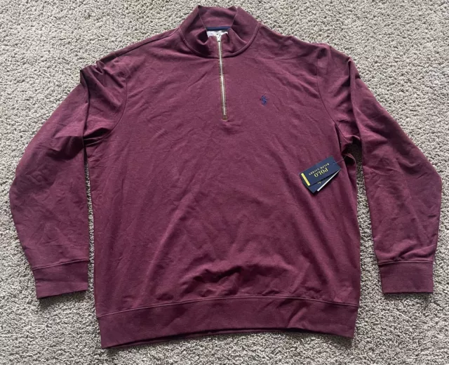 Nuevo suéter polo ralph lauren Terry cuarto con cremallera para hombre XL Borgoña 710916865003