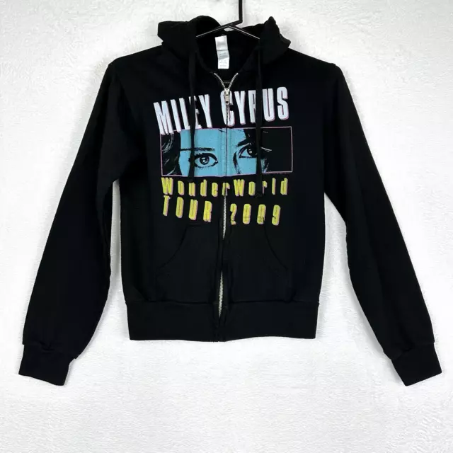 Miley Cyrus 2009 Wonder World Tour Full Zip Hoodie Size Small Black Tultex