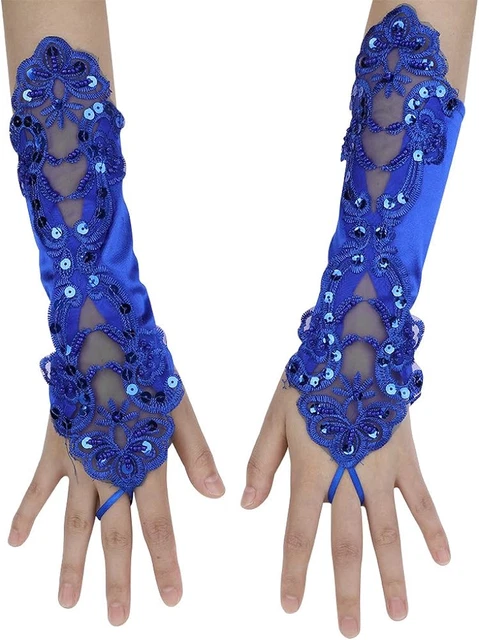 Women'S Bridal Lace Gloves Long Fingerless Satin Wedding Gloves Banquet Pageant