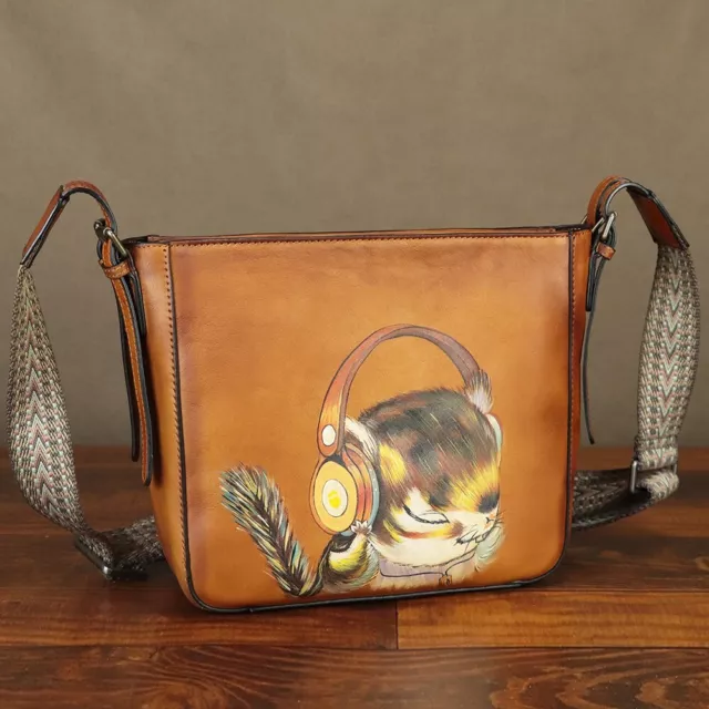 Genuine Leather Crossbody Bag Women Handmade Hand Painted Shoulder Bag satchel